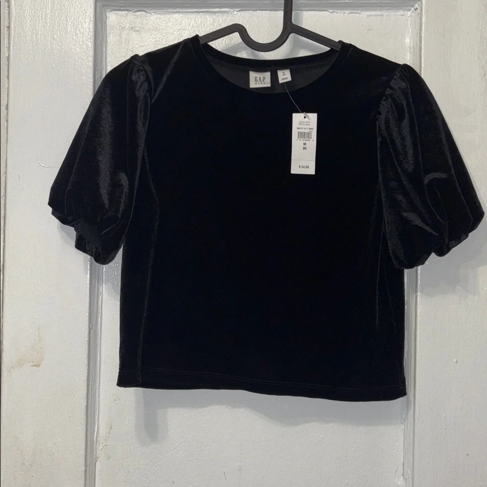 GAP Black Velvet Puff Sleeve Blouse
